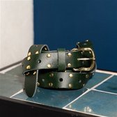 BELT LEATHER LONG DARK GREEN GOLD STUDS