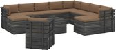 Decoways - 12-delige Loungeset pallet met kussens massief grenenhout