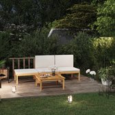 Decoways - 4-delige Loungeset met kussens massief acaciahout crème