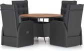 Decoways - 5-delige Tuinset met kussens poly rattan zwart