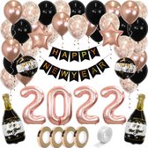 Nieuwjaar Feest Artikelen Happy New Year Versiering Oud en Nieuw Decoratie NYE 2022 Helium Ballonnen Rose Goud 76 Stuks