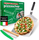 Ecowize Pizzaschep voor BBQ en Oven - RVS Pizzaspatel Vierkant 30cm met Inklapbaar Handvat - Met Extra Professionele Pizzasnijder
