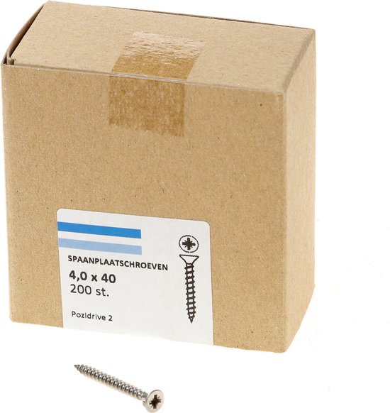 Hoenderdaal Vis pour aggloméré en acier inoxydable tête fraisée plate PZ2 filetage complet 4.0X40 (par 200 pièces)