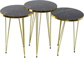 Sierra Salontafel | Bijzettafel Set van 3 Zwart | Salontafels Rond | Salontafels Rond Set van 3 | Salontafelset | Salontafel Marmer Look | Salontafel Industrieel | Bijzettafels | S