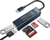 Sounix SD Kaartlezer - 5 in 1 cardreader met USB Splitter - USB 3.0 - 5 Poorten - TF/SD - Zwart/Blauw