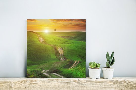 Décoration murale Métal - Peinture Aluminium Industriel - Toscane - Soleil - Collines - 20x20 cm - Dibond - Photo sur aluminium - Décoration murale industrielle - Pour le salon/chambre