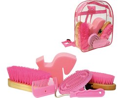 Excellent Poetsset in rugtas - Paardenverzorging set - 7-delige vachtverzorging set - Paarden - Roze