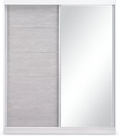 InspireMe - Zweefdeurkast Kledingkast met Spiegel Garderobekast met planken en kledingstang - 183x61x218 cm (BxDxH) - BETON (Wit)