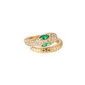 Slang met met zirkonia Ring - Dottilove - 14K Goud Verguld - Maat 17 - Green Eye Snake ring - stainless steel