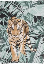 Jungle Kleed met Tijger - Groen / Bruin - Katoen - Tropisch - Decoratie - 60 x 90 cm