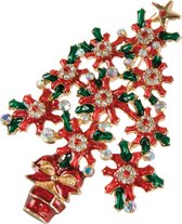 Goebel® - Fitz and Floyd | Broche "Kerstboom rood-groen" | Met de hand gemaakt, 7cm, met glaskristallen