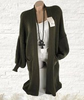 Lang grof gebreid vest cardigan damesvest van acryl winter kleur lila maat 44 46 48 Made in Italy