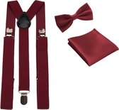 Bretels inclusief vlinderdas en pochette - Bordeaux rood - met stevige clip - bretels - vlinderdas – strik – strikje – pochet - luxe - unisex - heren - giftset