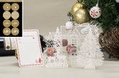 3D Pop up Kerstkaart Dreaming of a white Christmas met berichtenpaneel incl. 8 feestelijk sluitzegels
