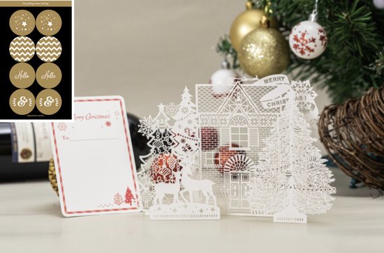 Foto: 3d pop up kerstkaart dreaming of a white christmas met berichtenpaneel incl 8 feestelijk sluitzegels