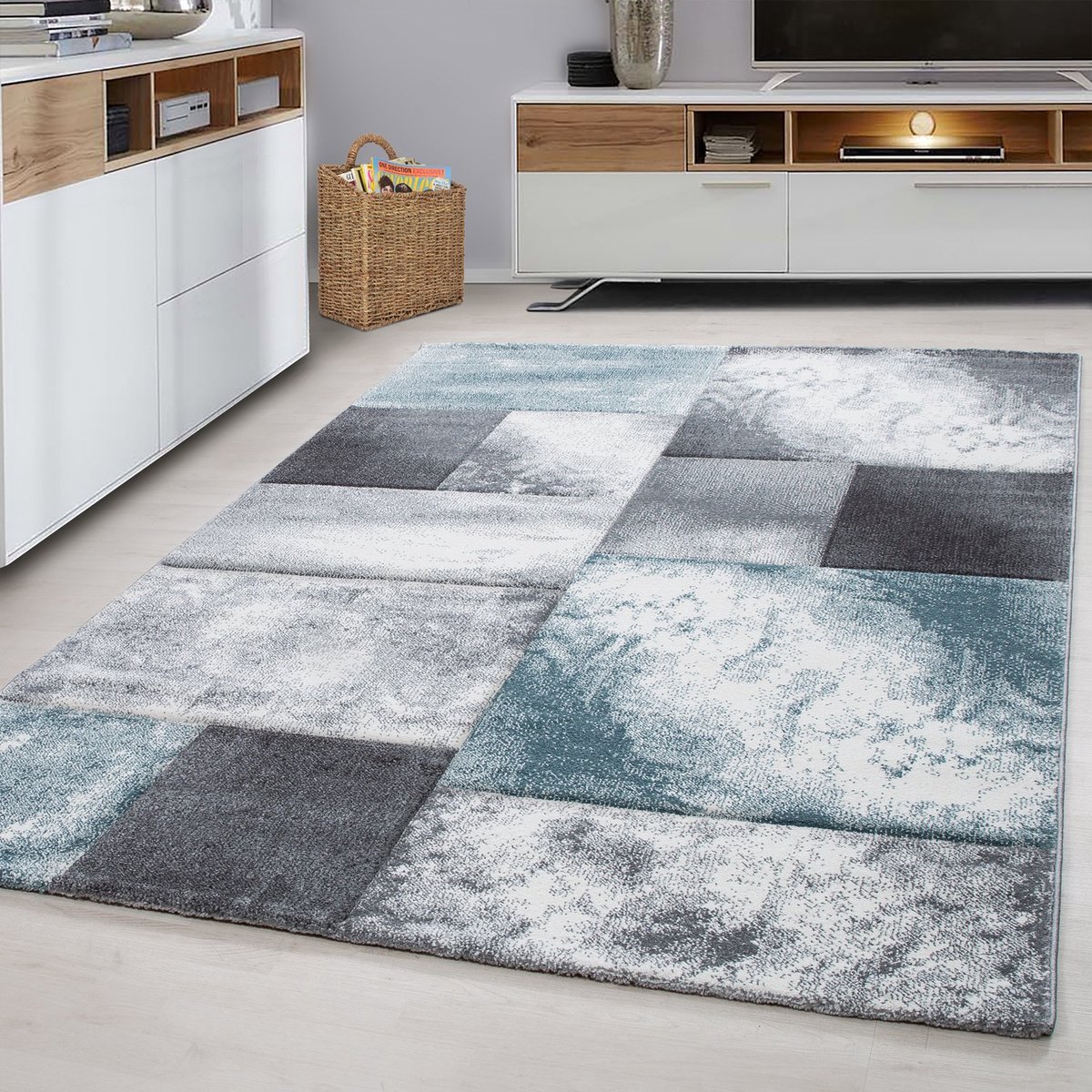 Blauw Tapijt Laagpolig Vloerkleed - 80x150cm- Modern - Woonkamer - Salon - Slaapkamer - Eetkamer