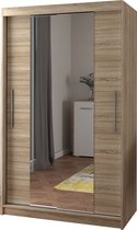 InspireMe- Zweefdeurkast Kledingkast met Spiegel Garderobekast met planken en kledingstang Slaapkamerkledingkast - 120x61x215 cm (BxDxH) - NOAH 01 - SONOMA