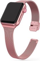 Compatible apple watch bandje - By Qubix - Milanese slim fit bandje - Rosé goud - Geschikt voor Apple Watch 42mm / 44mm / 45mm - Apple watch series 3/4/5/6/7