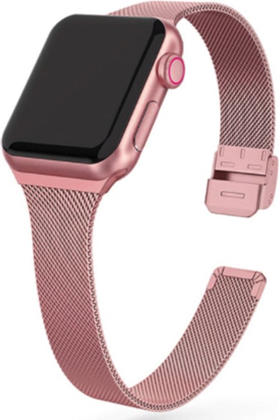 By Qubix Milanese slim fit bandje Rose goud Geschikt voor Apple Watch 44mm 45mm. bol