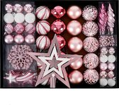 Kerstballen | Kerstdecoratie | Kerstboomversiering | Kerstversiering | 88 Stuks | Kunststof | Binnen/Buiten | Roze/Wit