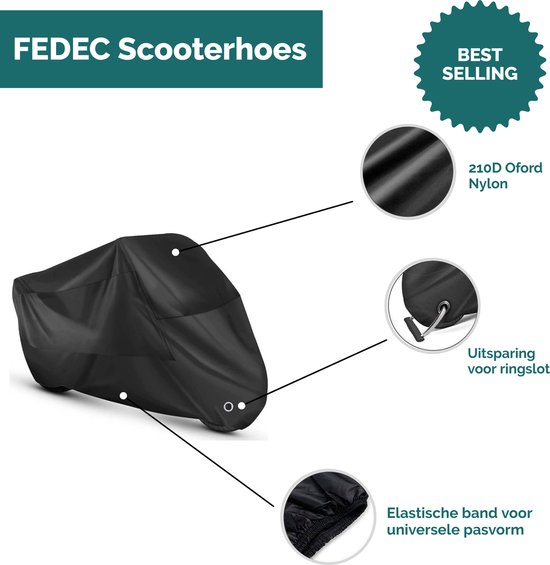 Fedec Scooterhoes - Motorhoes Universeel - 245 x 125 x 105 CM - Zwart |  bol.com