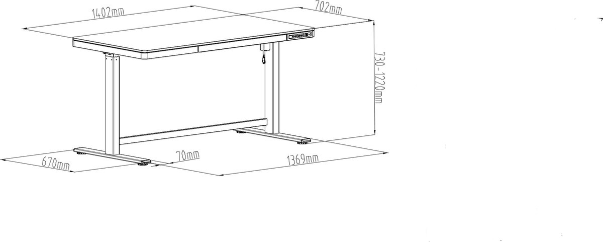 null 140x70 Elektrisch Zit-Sta Bureau - afbeelding 3