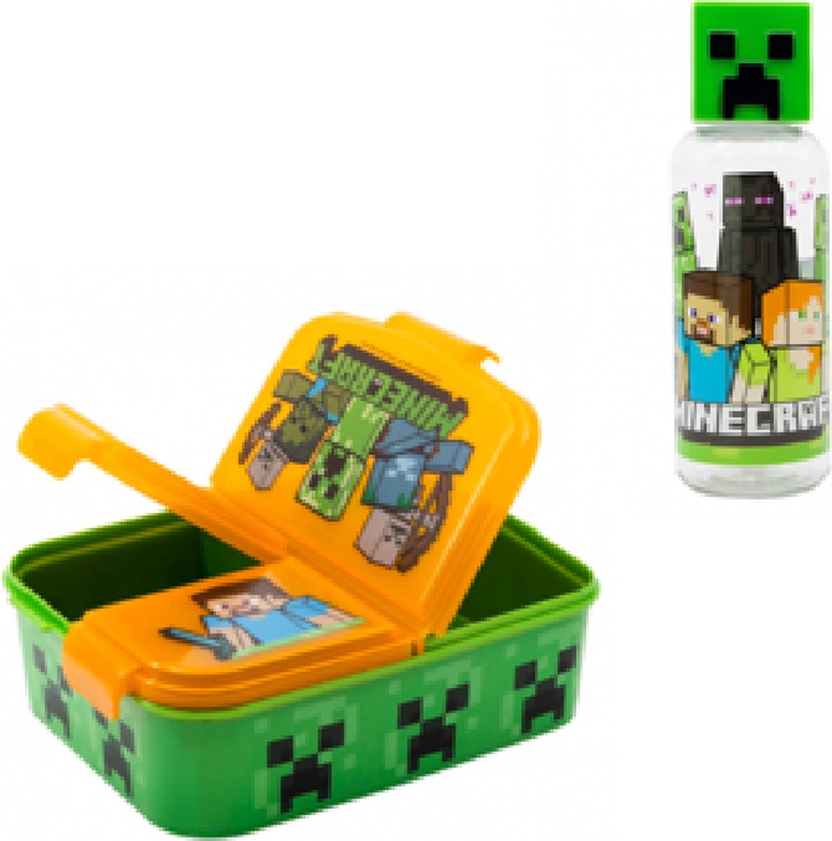Minecraft multi brooddoos/broodtrommel + 3D drinkfles/waterfles - 560 ML