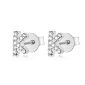 Tracelet - Zilveren Oorbellen - Oorbellen Letter K | Studs zilver met zirkonia | 925 Sterling Zilver - Direct uit voorraad - Met 925 Zilver Certificaat - In Leuke cadeauverpakking