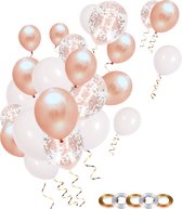Partizzle 50x Papieren Confetti & Latex Helium Ballonnen - Verjaardag Versiering - Bruiloft / Huwelijk Ballonnenboog Decoratie - Rose Goud en Wit
