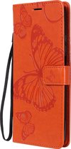 Xiaomi Mi 10T Hoesje - Mobigear - Butterfly Serie - Kunstlederen Bookcase - Oranje - Hoesje Geschikt Voor Xiaomi Mi 10T