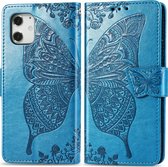 Apple iPhone 12 Hoesje - Mobigear - Butterfly Serie - Kunstlederen Bookcase - Blauw - Hoesje Geschikt Voor Apple iPhone 12