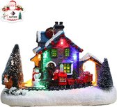 MIFOR® - Kerstdorp - Kersthuisje 17 cm met LED-verlichting - treintje - sneeuwpop - Kerstboompjes