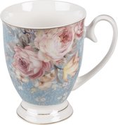 Clayre & Eef Mok 300 ml Blauw Wit Porselein Bloemen