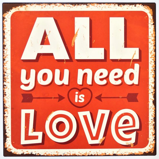 2D metalen wandbord "All you need is Love" 30x30cm