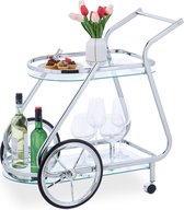 Relaxdays serveerwagen chroom - op wieltjes - keukentrolley glas - theewagen 2 etages