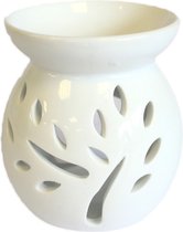 Keramiek Witte Oliebrander - Klein - Boom Motief - Geurbrander - Etherische Olie - Aromatherapie