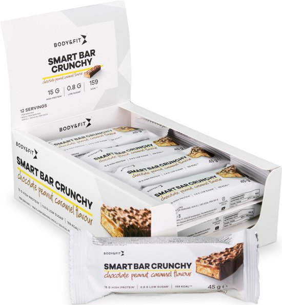Body & Fit Smart Bars Crunchy - Proteïne Repen / Eiwitrepen - Chocolade/Pinda/Karamel - 12 eiwitrepen (1 doos)