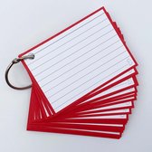 Leitner Flashcards - 50 flashcards A7 formaat (7,4 x 10,5 cm) - Rood - Systeemkaarten - Flitskaarten - Indexkaarten - Flashkaarten - Gelinieerd dubbelzijdig - Perforatie & Klikring