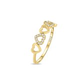 Xoo - Ringen - Statement ring - Hartjes - Hart - Liefde - Zirkonia - Heart - Ring met Schakels - 925 zilver - Gold plated - Goud - Maat 18
