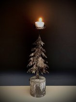 Waxine holder Christmas tree 34 cm hoog - theelichthouder - kandelaar - metaal - hout - grijs - decoratiefiguur - interieur - geschikt voor binnen - cadeau - geschenk - kerstcollec