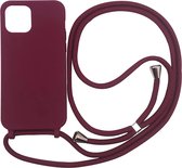 HB Hoesje Geschikt voor Apple iPhone 13 Pro Bordeaux Rood - Siliconen Back Cover met Koord