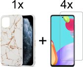 Samsung A52/A52S Hoesje - Samsung Galaxy A52/A52S Hoesje Marmer Wit Siliconen Case - 4x Samsung A52/A52S Screenprotector