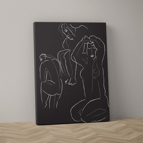 Prachtig, abstract zwart wit canvas schilderij met een vleugje brutalisme kunst, op houten frame, inclusief ophangbeugel