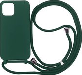 HB Hoesje Geschikt voor Apple iPhone 13 Mini Groen - Siliconen Back Cover met Koord