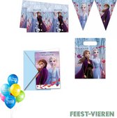 Frozen 2 pakket vlaggetjes slinger, uitnodigingen, uitdeelzakjes en tafelkleed