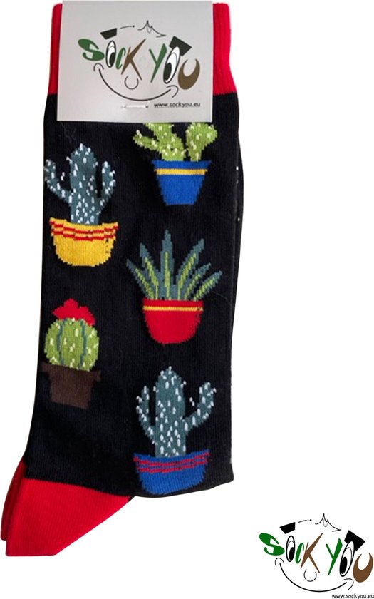 Sockyou sokken - 1 paar vrolijke Cactus bamboe sokken maat 41 t/m 44