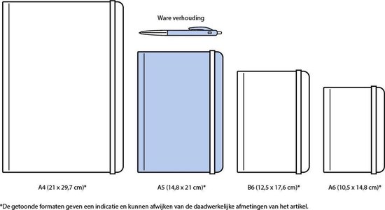 Schematische weergave van vier agenda's van verschillende formaten met een pen.