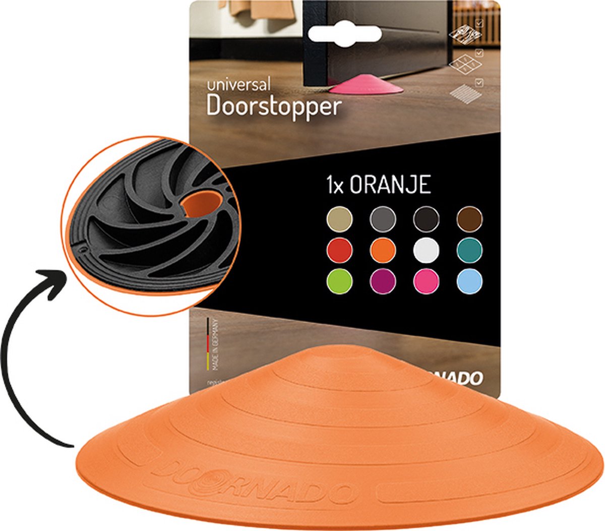 Doornado Deurstopper - Deurstoppers voor binnen en buiten - 1 stuk deurstop - Deurbuffer - Oranje