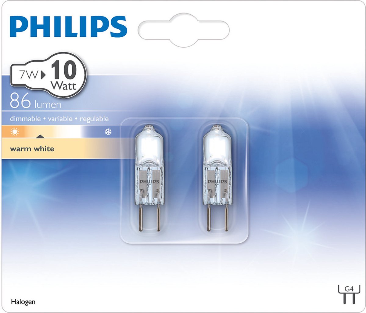 Philips 12V Halogeenlamp G4 - 7W (10W) - Warm Wit Licht - Dimbaar - 2 stuks  | bol.com