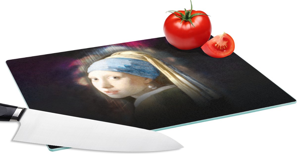 Glazen Snijplank - 28x20 - Meisje met de parel - Vermeer - Mist - Snijplanken Glas